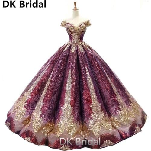 Purple Red High-end Long Evening Dresses 2019 Gorgeous Ball Gown Boat Neck Sequined Women Formal Evening Gowns robe de soiree