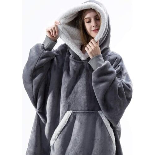 Femme Oversized Hoodie Blanket With Sleeves Sweatshirt Plaid Winter Fleece Hoody Women Pocket Female Hooded Sweat Oversize