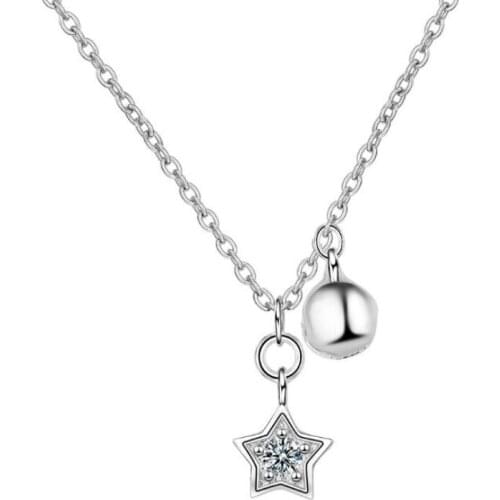 Star Bell Pendant Female Korean Style 925 Sterling Silver Jewelry Simple Creative Crystal Star Clavicle Chain Necklaces H356