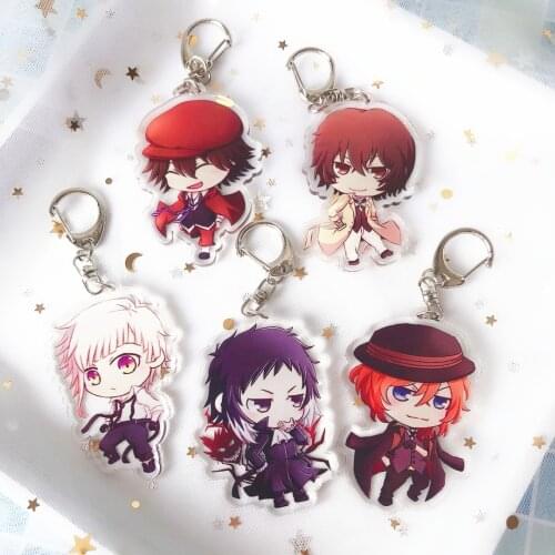 1pcs Anime Bungo Stray Dogs Dazai Osamu Chuya Nakajima Doubleside Portachiavi llaveros key ring keychains