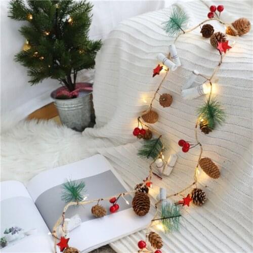 2m 20 Led Copper Wire Pine Cone Fairy String Lights Christmas Garland for Room Navidad Decorations for Home New Year Decor Gifts