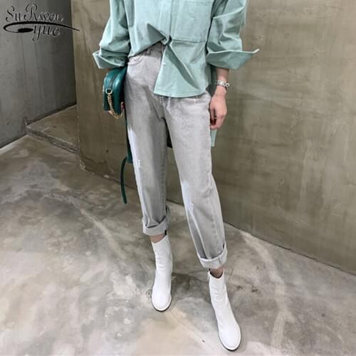 2021 Korean Jeans Femme High Waist Jeans Streetwear Woman Skinny Jeans Cotton Straight Vintage Women Denim Trousers 10412