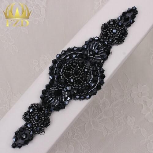 30pieces) Wholesale Hotfix Black Crystals Sequin Applique for Garment Dresses Headband Bridal Garters