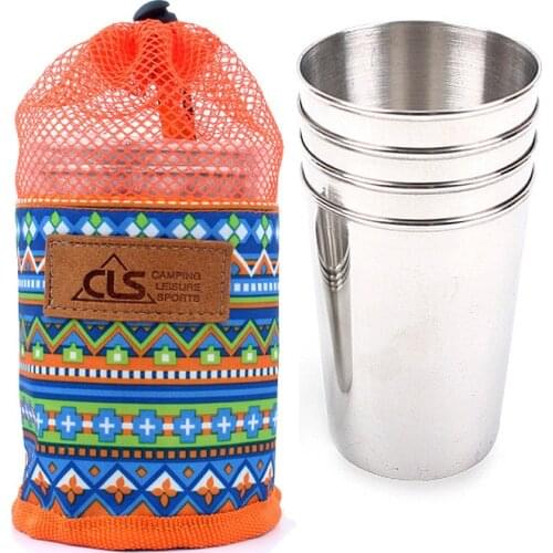 4pcs Outdoor Cup Camping Stainless Steel Picnic Beer Office 350ML Coffee water Large cute cups and mugs camping cookware