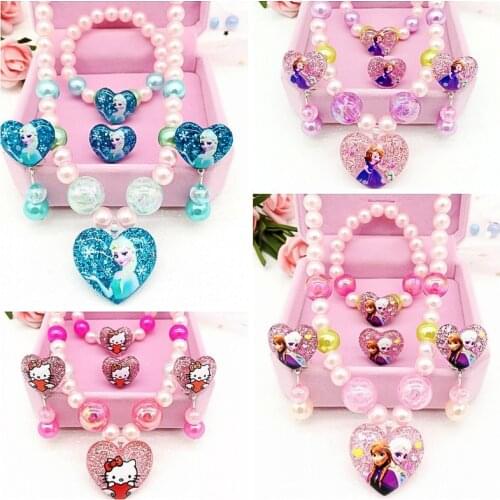 Frozen 2 Elsa Princess Children Lovely Necklace Bracelet Earring Ring 4pcs Cosplay Fashion Set Birthday Gift Kids Toys For Girls