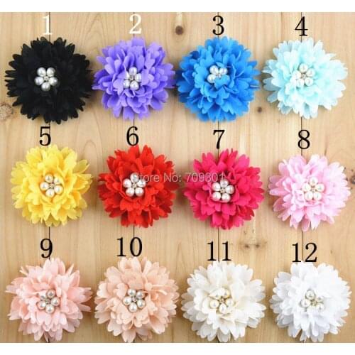 40pcs/lot boy and girls Boutique hair accessorise 3.2" Fabric Flower with pearl buttons new born Headband