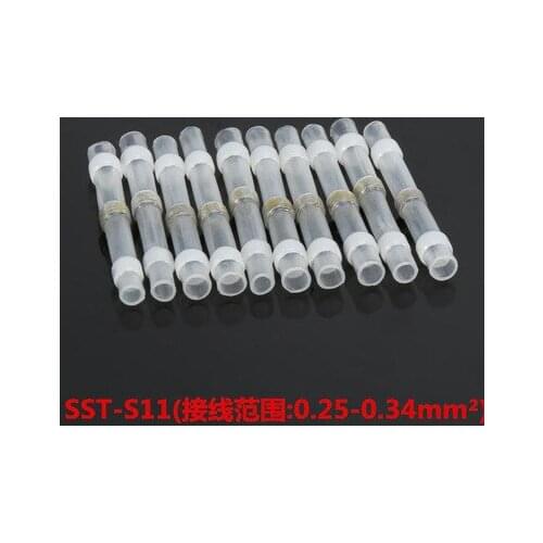50pcs/100pcs SST-S11 AWG26-24 Seal Heat Shrink Butt Wire Connectors Terminals 0.25-0.34mm White Solder Sleeve Waterproof