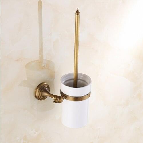 Antique Brass Toilet Brush Holders With Ceramic Cup Wall Mounted Toilet Brush Bathroom Accessories BD921
