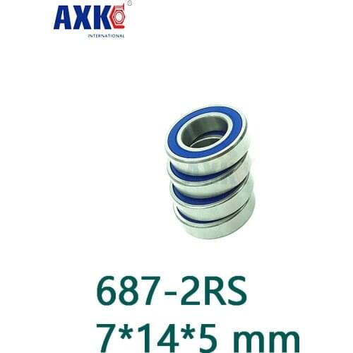 Axk 10pcs 687-2rs Rubber Sealed Deep Groove Ball Bearing 687 687rs 7x14x5 Miniature Steel Ball Bearings 7*14*5 Mm