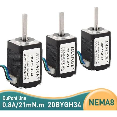 Free Shipping 3PCS Nema8 Stepper motor 20BYGH34 20 Series motor .8A 1.8 degree High Torque 21mN.m 0 for CNC 3D Printer motor