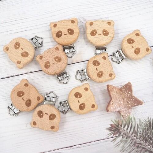 Chenkai 50PCS Wood Panda Clip DIY Organic Eco-friendly Nature Unfinished Baby Pacifier Rattle Grasping Accessories