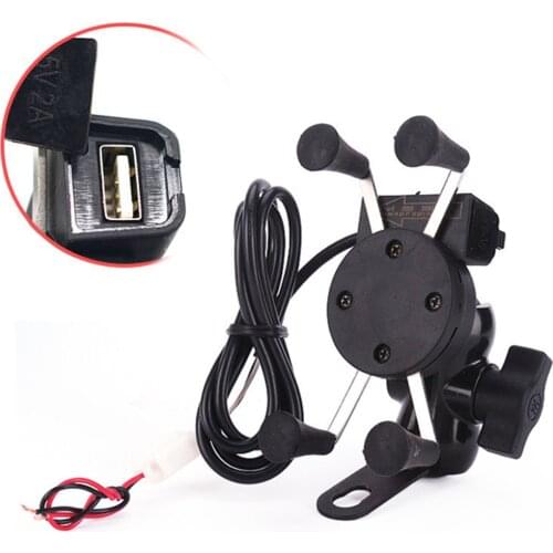 Motorcycle Mobile Phone Holder Mount Support With USB Charger 360Degree Rotation for Moto pouch 3.5-6 inch GPS bracker
