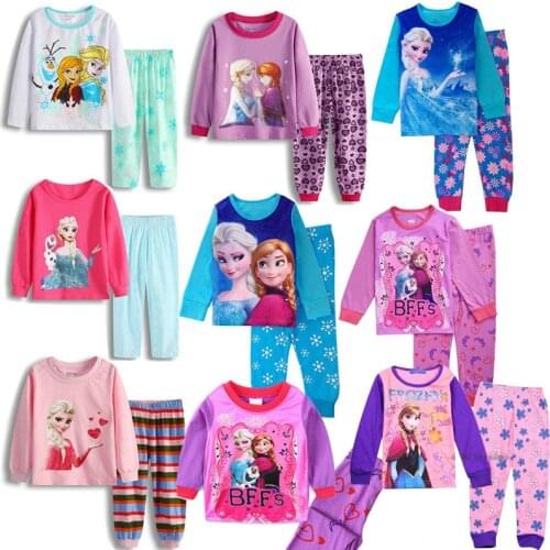 Disney Baby Girl Clothes Cartoon Princess Cotton Children Pajamas Frozen Elsa Anna SpiderMan Suit Nightwear Girls Homewear Set