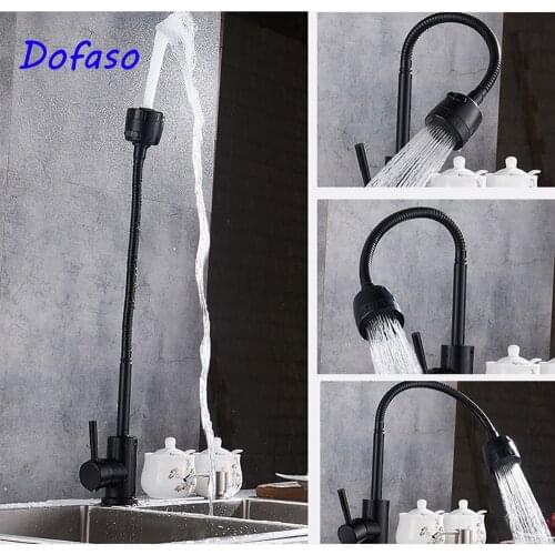 Dofaso luxury black flexible kitchen faucets 360 rotate spring sink taps
