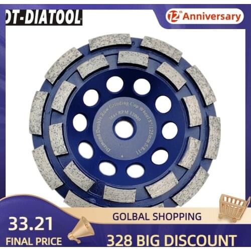 DT-DIATOOL 1pc 5/8-11 Thread 125mm/5inch Double Row Diamond Grinding Cup Wheel For Concrete Brick Hard Stone Granite Marble