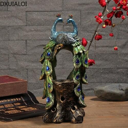 DXUIALOI Retro Creative Resin Crafts Peacock Candle Holder Decoration Office Incense Burner Decoration Home Decoration