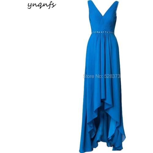 YNQNFS M37 Elegant Chiffon Dress for Party Prom Gown Blue High Low Vestido Formal Short Front Long Back Bridesmaid Dresses