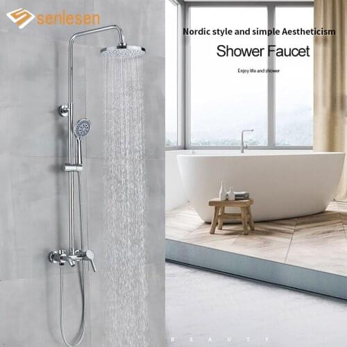 Senlesen Chrome Bathroom Shower Faucet Set Wall Mount 8''Rainfall Shower Head ABS Shower Hand Swivel 3-WAYS Mixer Tap
