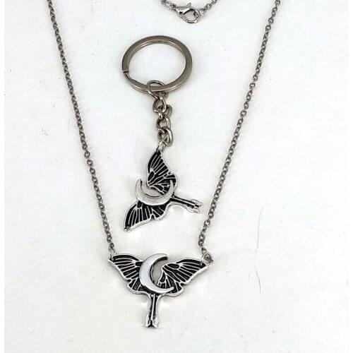 Hzew Ancient silver color luna moth pendant necklace wing moon necklaces for women