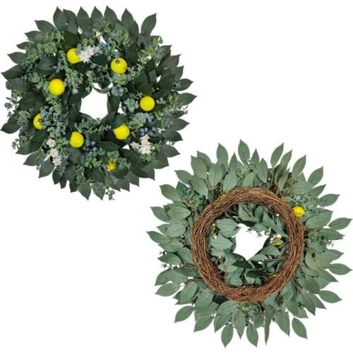Artificial Blueberry Lemon Spring Flower Wreath for front Door Wedding Decor