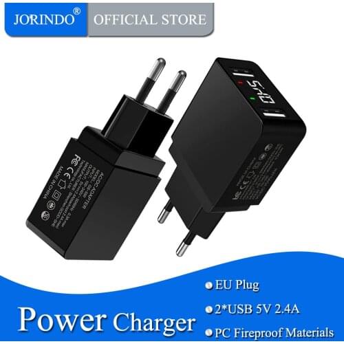 JORINDO European standard plug mobile phone fast charger converter,Eu plug to Dual USB interface with digital display charger