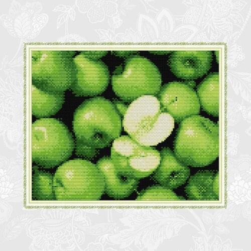 Green Apple Cross-stitch Painting 14ct Fabric 11ct Printed Canvas Cross Stitch Kits DMC Handwork Crafts Embroidery Beginner