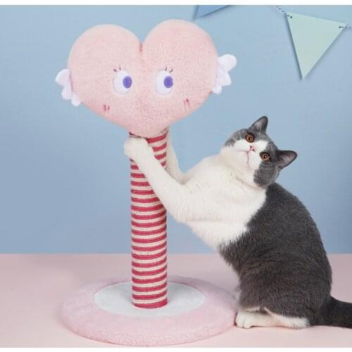 Girly Cute Pink Heart Cat Scratching Post Small Vertical Cat Climbing Frame Plush Jute Rope Cat Scratcher Pet Toys Interactive