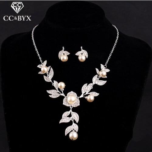 Lovely Simple Design Jewelry Sets for couple Beautiful Pink Pearl & Crystal Necklace Earring sets for Women Chic Accessory D005