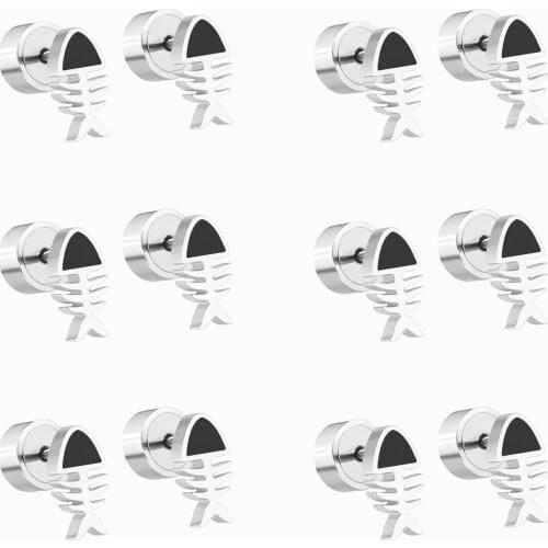 LUXUKISSKIDS 12Pairs/Lots New Fishbone Shape 8mm Stainless Steel Push Back Stud Earrings For Girls Fashion Baby Earrings aretes