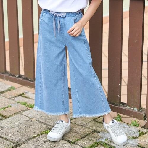Fashion Girls Denim Jeans Spring Autumn Kid Pants Pure Cotton Children Clothes Toddler Girls Casual Trousers Wide Leg Girl Jeans