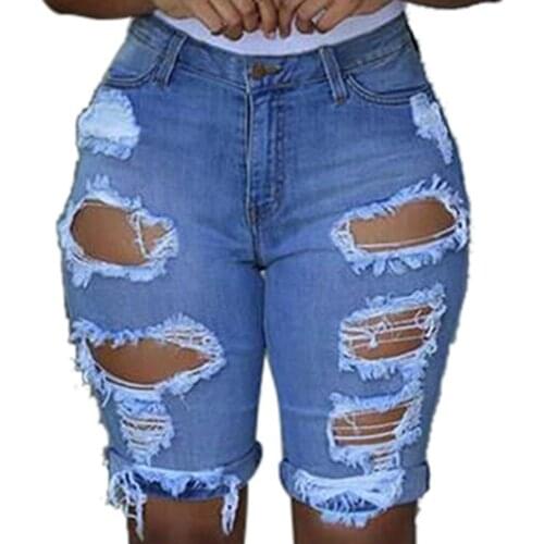 Fashion Womens Denim Shorts Casual Ripped Jeans Sexy Summer Plus Size Girls Shorts Large Skinny Shorts Woman Short Femme Jean c