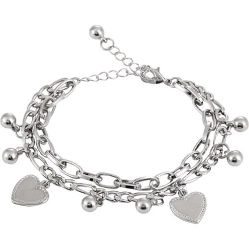 Fashion Bracelet Metal Heart Pendant Style Cool Jewelry Double Layered Linked Chain Travel Souvenirs Gift for Girl Women
