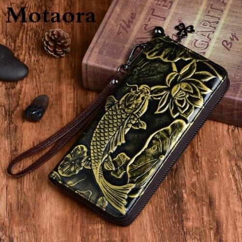 MOTAORA Womans Vintage Wallet Genuine Leather Phone Clutch For Women Casual Card Holder 2021 New Retro Handmade Embossed Purse