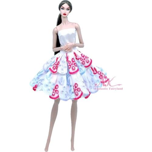 NK 1X Newest Doll Noble White Lace Short Skirt Handmade Clothing Fashion Party Dress For Barbie Accessories Doll Best Girl Gift