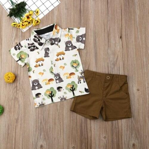 New Childrens clothing suit for Boys sets Kids Summer Short-sleeve Lapel T-shirt + Short Pants Two-piece baby set