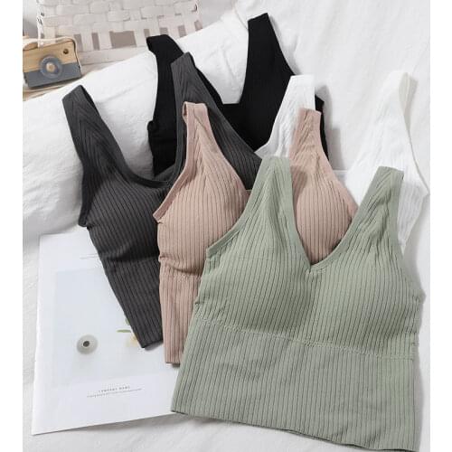 V-neck knitted wide-shoulder solid color with chest pad and wrapped chest Ladies underwear