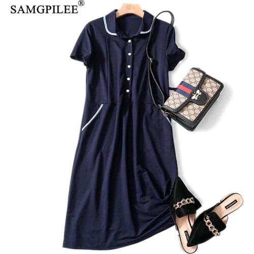 Women dresses summer 2020 Casual A-line Solid Short sleeve Pockets Knee-length Empire Turn-down Collar summer clothes for women