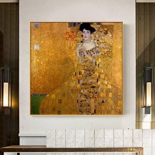 Gustav Klimt Kiss Paintings Replica on The Wall Portrait of Adele Bloch Golden Classical HD Print Canvas Pictures