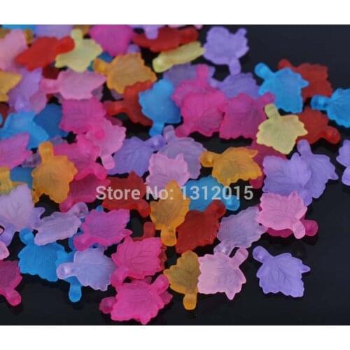 200pcs Mixed Leaf Frosted Acrylic Charms For Jewelry Making 18x13mm YKL0410