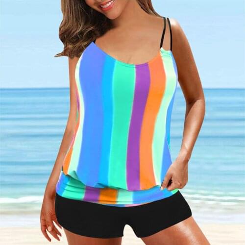 Tie Dye Rainbow Digital Print Swimsuit Women Bikini Set Suspender Beach Split Sexy Vintage Plus Size Swimwear Bathing Suit 4