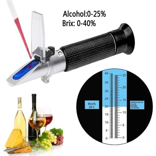 Handheld Alcohol Refractometer Automatic Temperature Compensation Alcohol 0-25% & Brix 0-40% Hydrometer Specific Refractometer