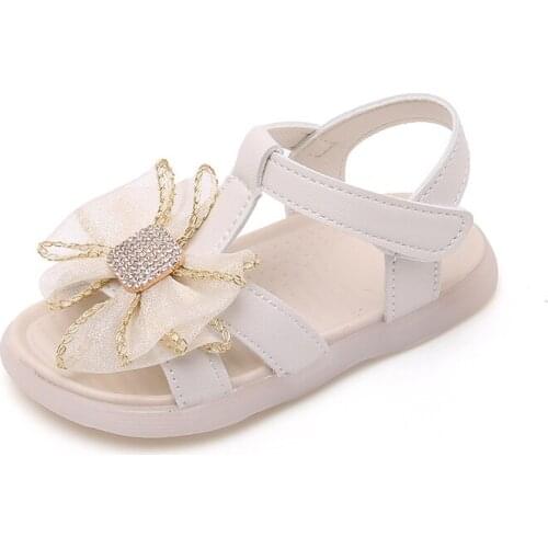 CUZULLAA Children Elegant Silk Butterfly-Knot Beach Sandals Summer Shoes For Baby Kids Girls Princess T-Strap Sandals Size 21-30