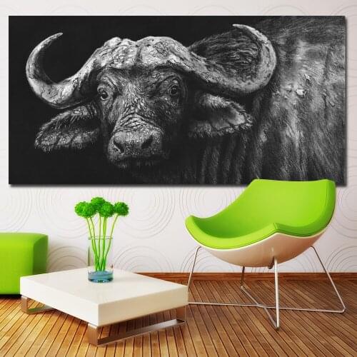 Modern wall art buffalo in charcoal cropped Black Painting Prints on canvas No frame Pictures Home Decor For Living Room