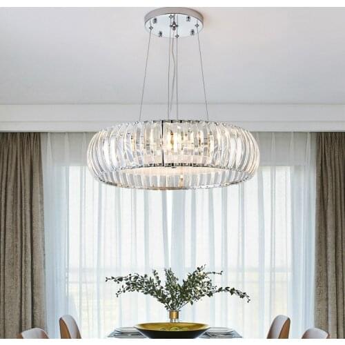 Modern Lustre Crystal Led Chandeliers Lighting Dining Room Chrome Metal Led Pendant Chandelier Lights Foyer Hanging Lamp Fixture