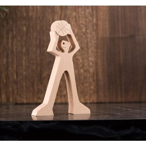 Basketball Prince Statue White beech Sculpture Man basketball Wooden Crafs Home Offical Desk Decorations For Son Husband Gift