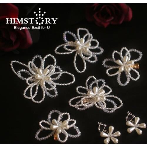Himstory Bridal Jewelry Handmade Beads Hairpins Earrings Women Girls Princess Party Headpieces Bride Wedding Hair Accessories