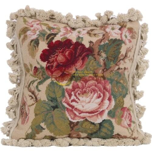 Velvet embroidery pillow needlepoint hand woven pillow thickened cross stitch high-density high-end art Oriental