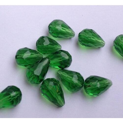 TOP quality 60pcs Wholesale Faceted Teardrop glass crystal Charm Loose Spacer beads 8x12mm Grass green