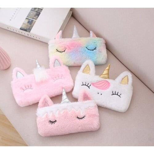 High Quality Sweet 4 Color Unicorn Plush Coin Purse Soft Cartoon Animal Horse Stuffed Zero Wallet Cosmetic Mobile Phone Bag Doll