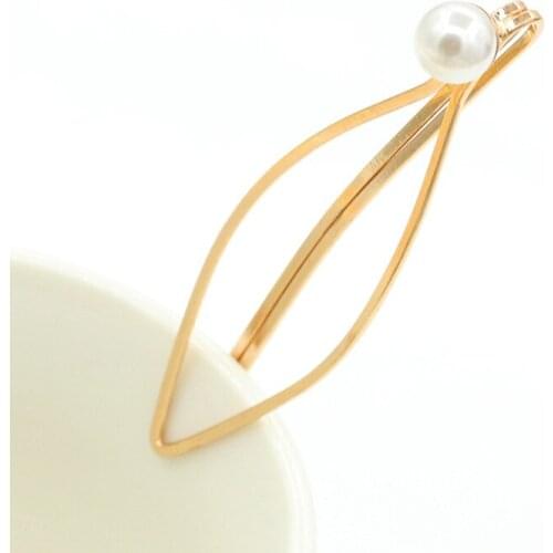 Simple Golden Alloy Hollow White Artificial Pearl Hair Clips & Pins Headwear Hair Accessories for Women